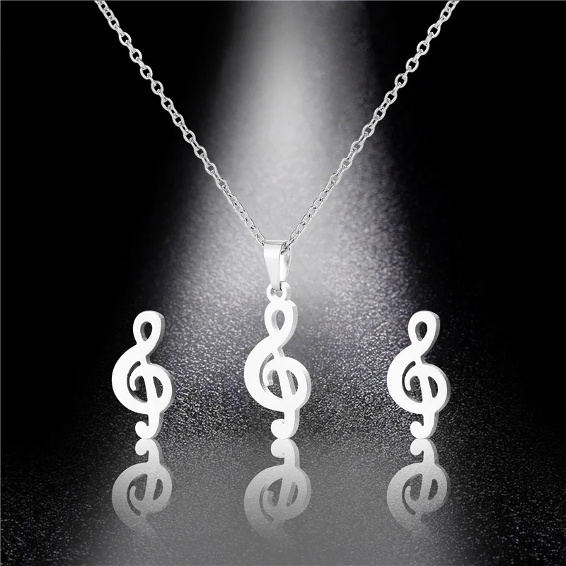 316L NEW Stainless Steel Note Heart Pendant Charm Necklace Earrings Hollow Chian Choker Jewelry Set For Women Gift TZ315