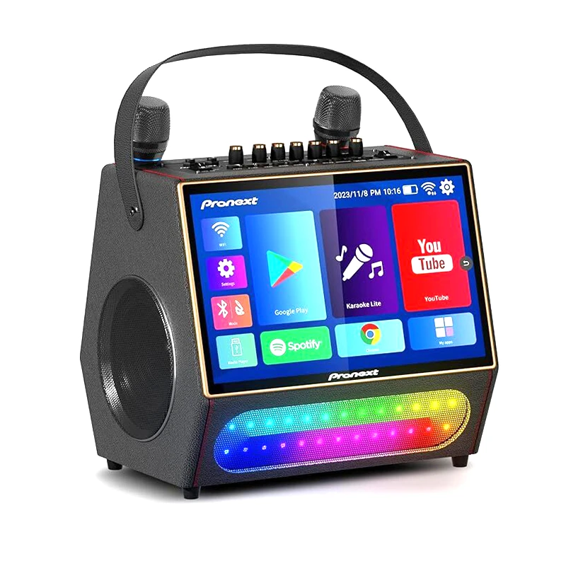 Moq 1 Piece Dual 5 Inch Woofer Android Smart System Mini Karaoke Machine with Screen and 7 Modes Lights Effect