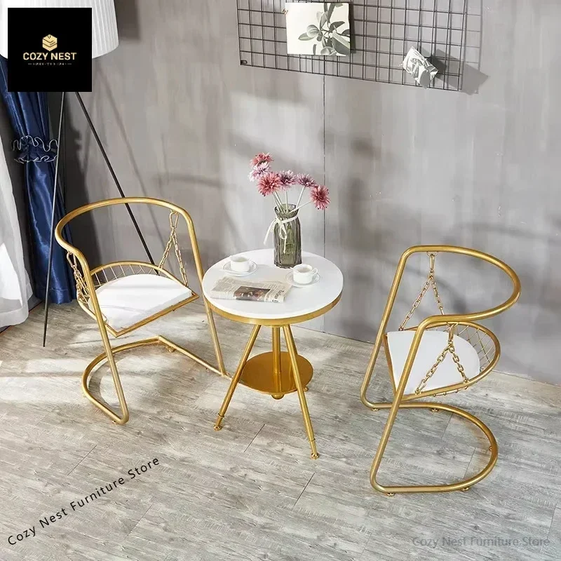 Luxury Wrought Iron Living Room Chairs Golden Backrest Armchair Home Bedroom Furniture Sofa Side Table Leisure Sofa Chair