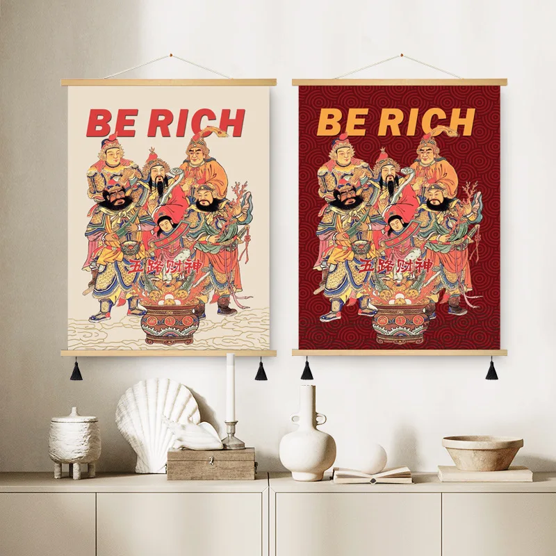 

The God of Wealth Scroll Painting Room Decor Aesthetic Poster Living Room Bedroom Fengshui Decoration Wall Art Tapestry Hanging