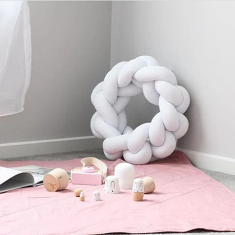 Knot Cushion Pillow Baby Sleep Crib Bumpers Cushion Plush Toys Twist Ball Braided Long Knot Pillow Protector Cushion Newborns