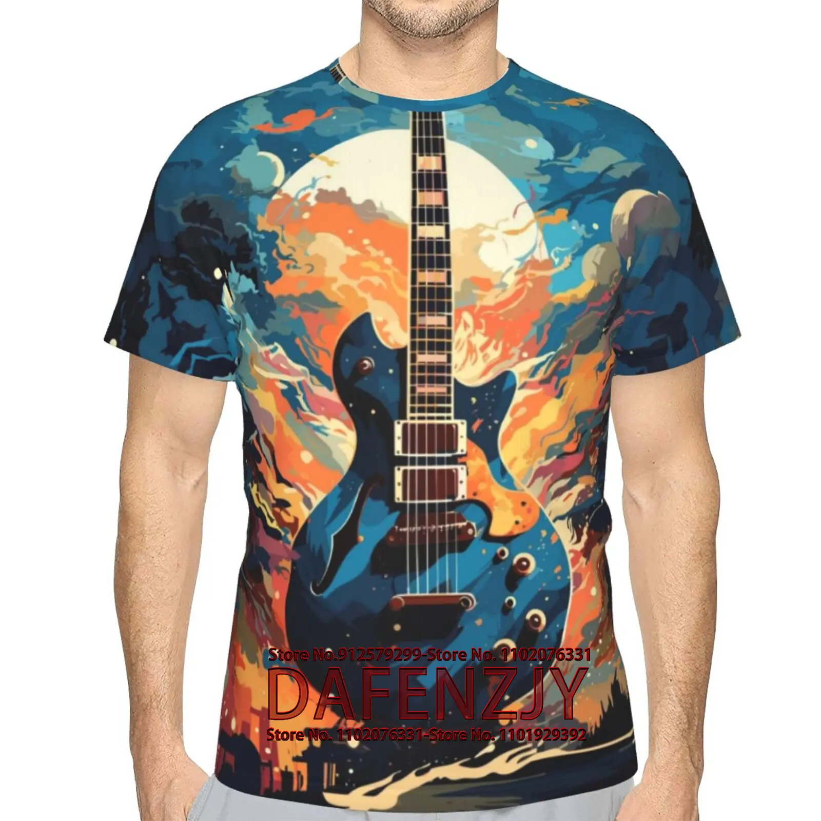 Men's T-Shirt Guitar 3D Printed T-Shirt Novelty Graphics T-Shirt Crewneck Tees