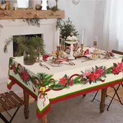 Kerst Poinsettia Holly Pine Cone Rechthoek Tafelkleed Party Decor Winter Xmas Waterdicht Tafelkleed Kerstversiering