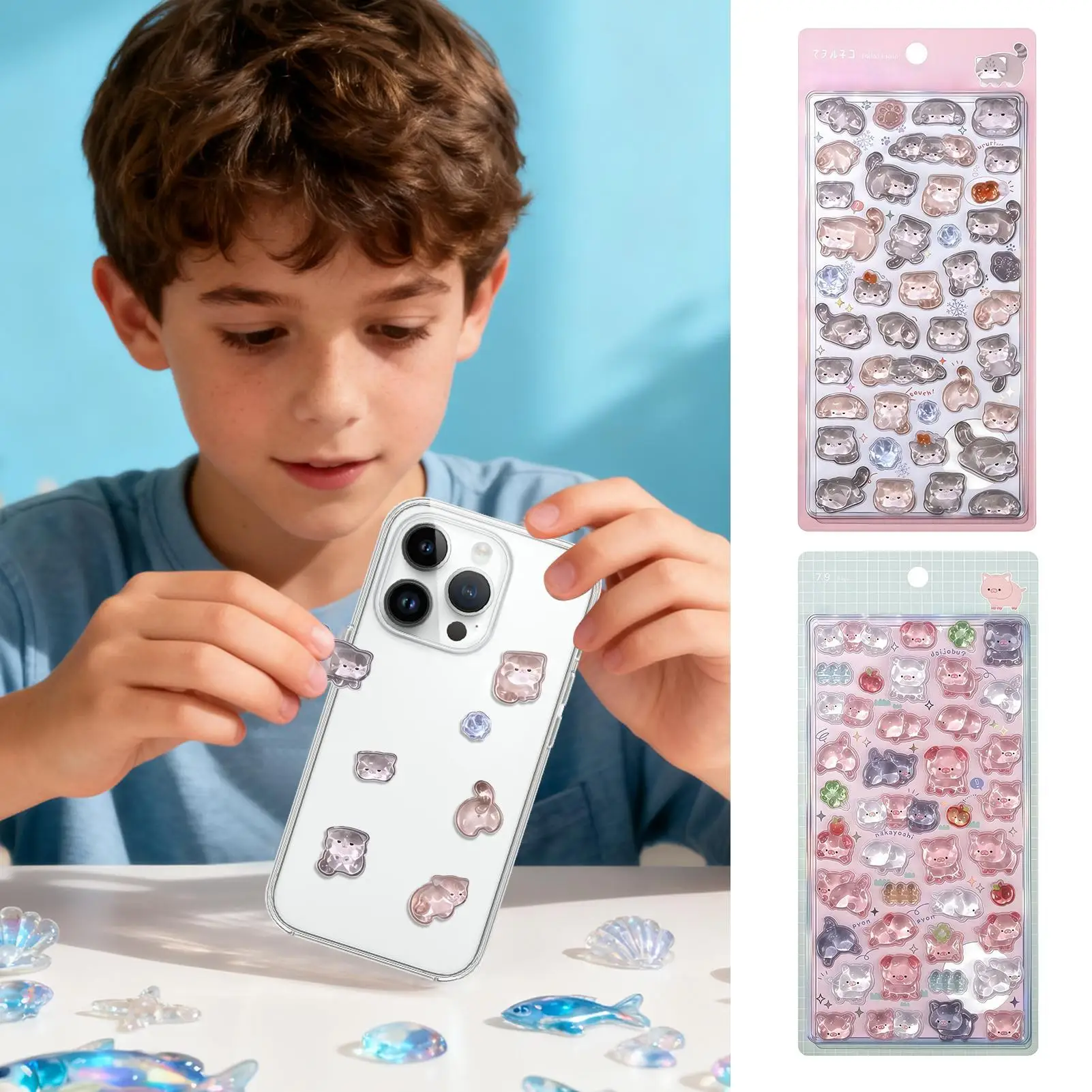 ثلاثية الأبعاد الإغاثة كريستال القط/خنزير الأطفال ملصقات الحيوان موضوع الراتنج الشارات لطيف الكرتون لتقوم بها بنفسك جراب هاتف ثلاثية الأبعاد الراتنج الصب ملصق #1