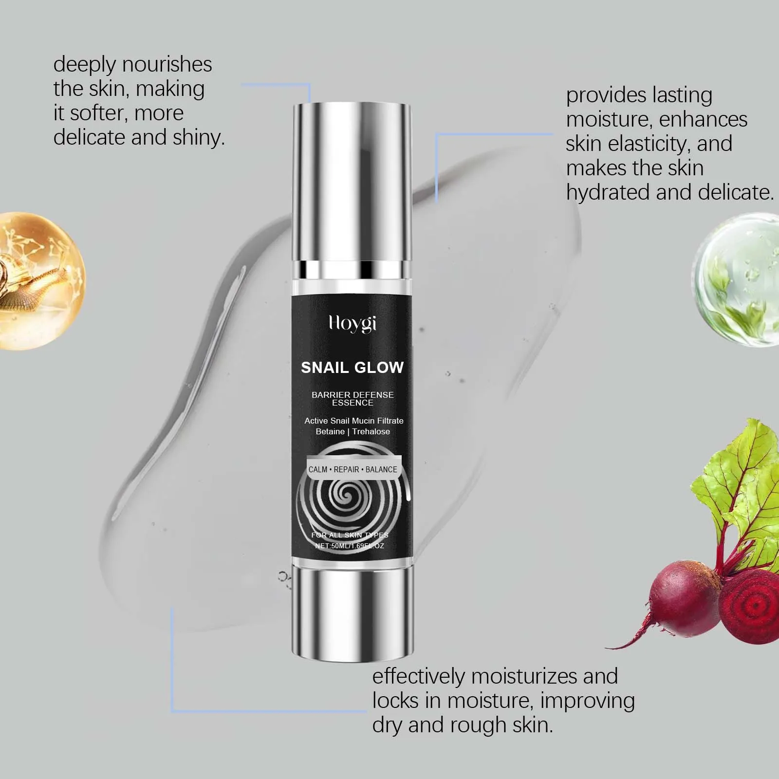 مصل ترطيب الحلزون المضاد للشيخوخة - موازنة الزيت، شد المسام، مغذي للبشرة المشعة والناعمة