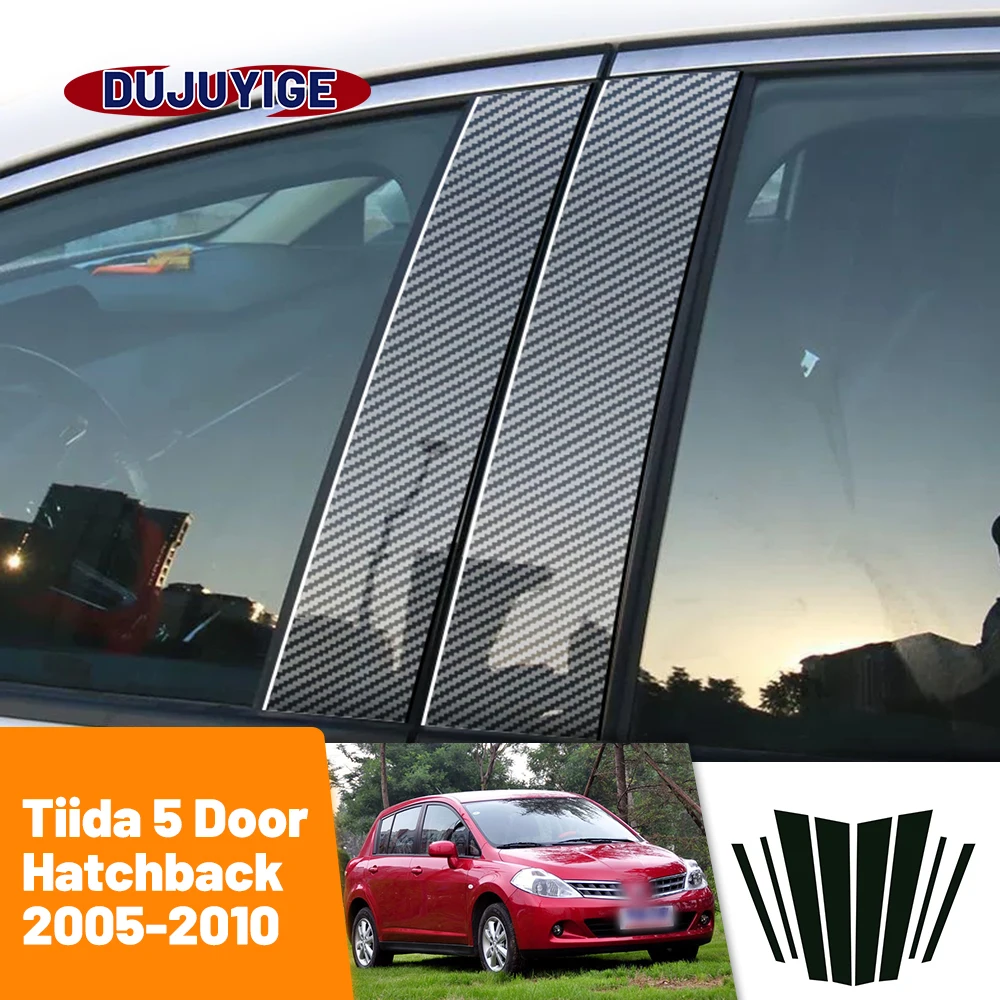 

For Nissan Tiida 5 Door Hatchback 2005-2010 2006 2007 8p Carbon Fiber Window Door Column Deal B C Pillar Post Cover Trim Sticker