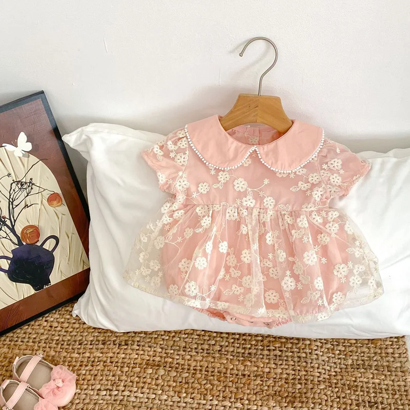 Summer new baby clothes for 0-3 years old, exquisite baby girl sweet one-piece skirt, doll collar jumpsuit
