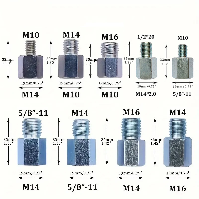 1pc Multipurpose Adapter M14 To M10/M16 or M14 To 5/8-11 or 5/8-11 To M14 Universal Thread Converter for Polishing Wheel & Disc