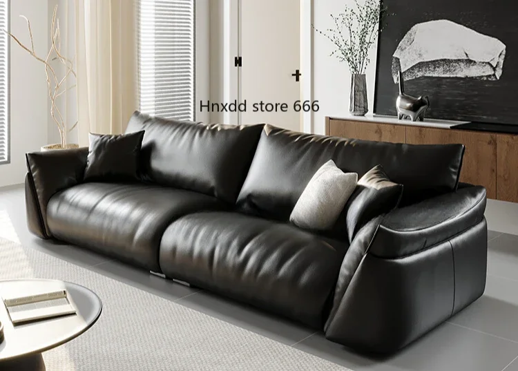 

Small apartment medium and ancient style household straight row advanced black simple three-person sofa