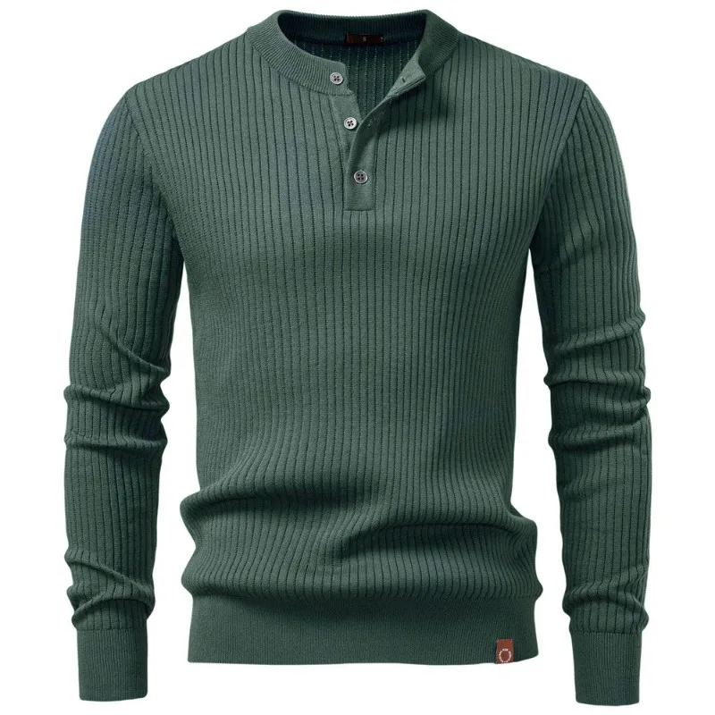 UNITIM Man Knitted T-shirt Simple Solid Color Round Neck Male Top Slim Comfortable Long Sleeve Casual Versatile Men Polo Shirt