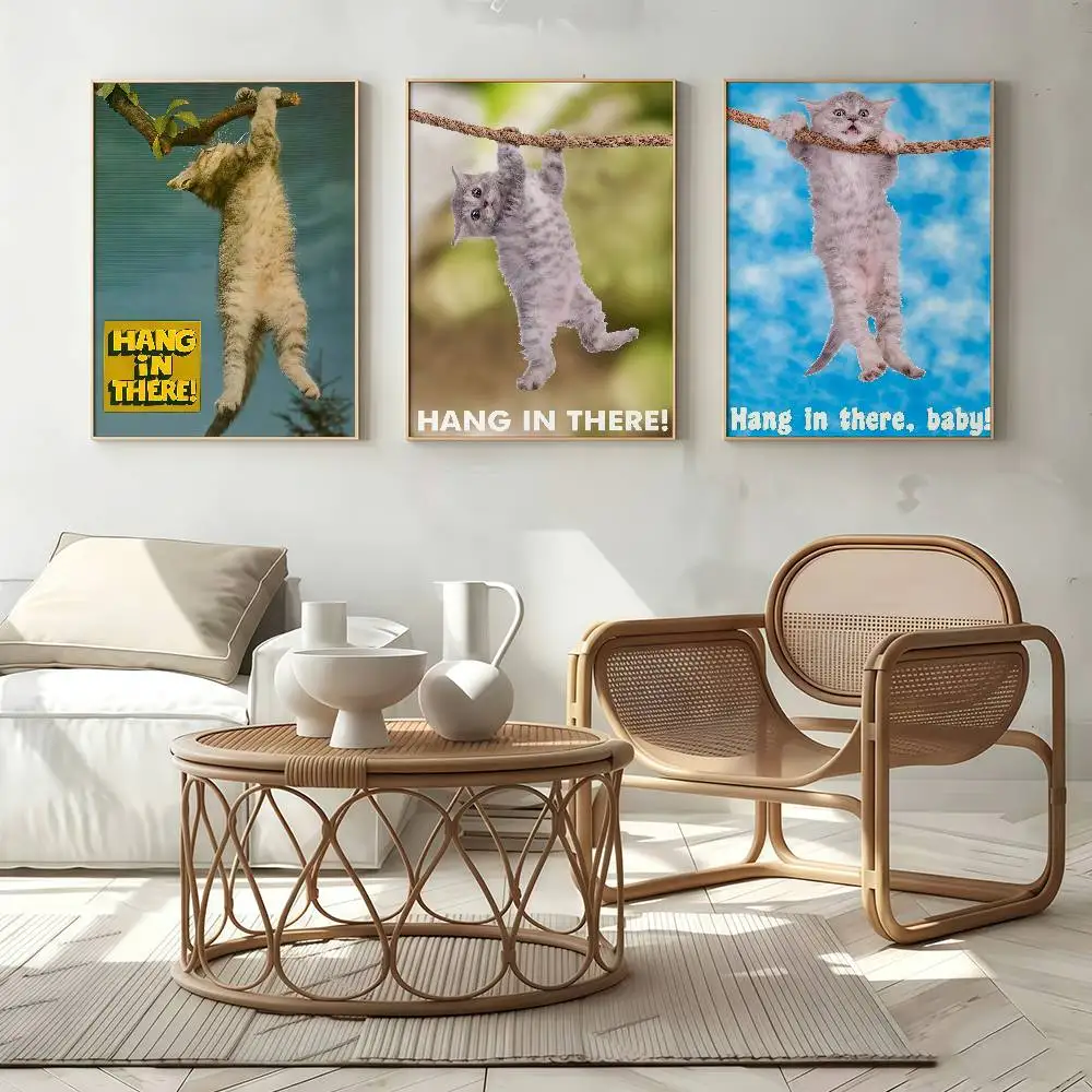 Cat Hang In There Baby Poster Stickers Art Print Retro Vintage Wall Decor HD Living Room Home Office Gift Occasion