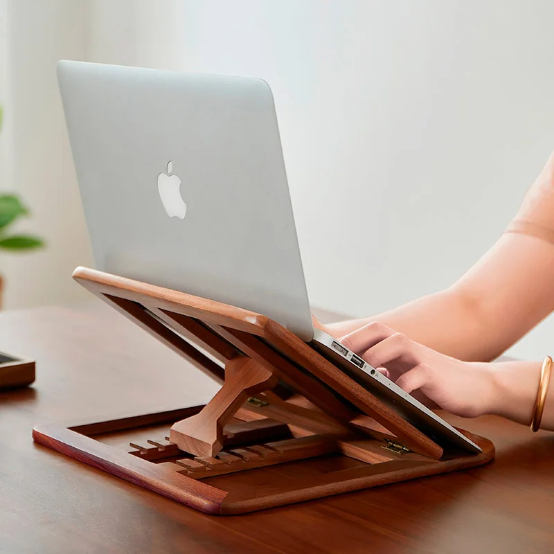 Wood Laptop Stand For Macbook Storage Detachable Wooden Notebook Holder Accessories