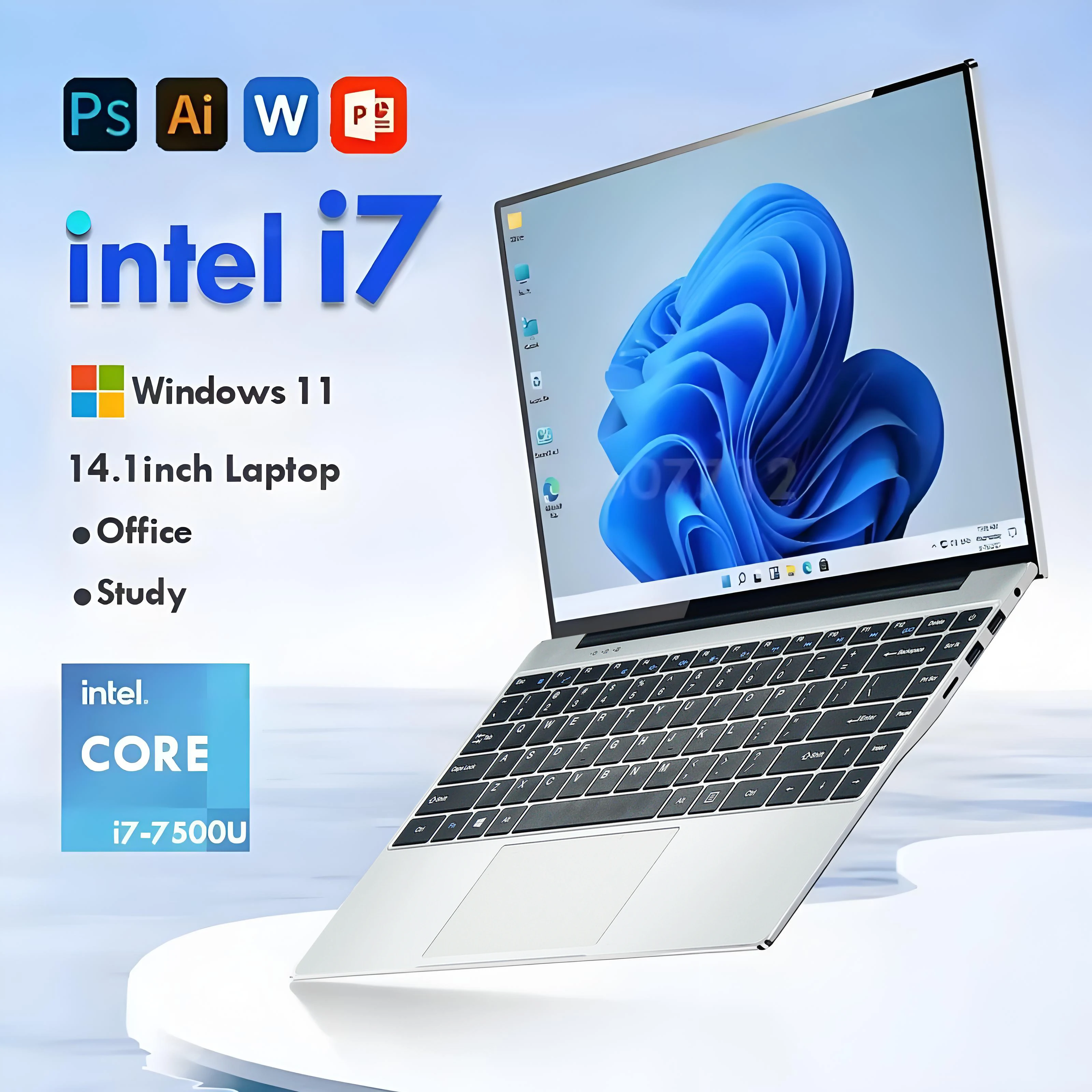 2024 Tragbarer Windows 11 i7 Laptop-Computer PC 14,1 Zoll 1920 * 1080P Notebook Intel Core i7 7500U 12 GB RAM 1 TB 2 TB SSD Gaming-Laptops