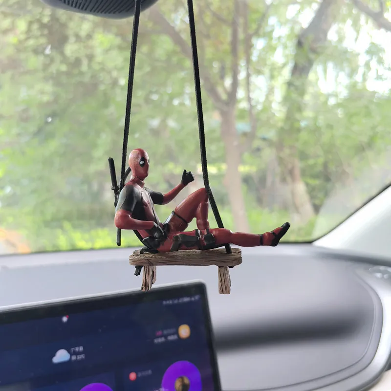 Cartoon Deadpool Car Rearview Mirror Pendant Read A Book Suck It Car Pendant Interior Accessories Figure Mini Model Toys Action