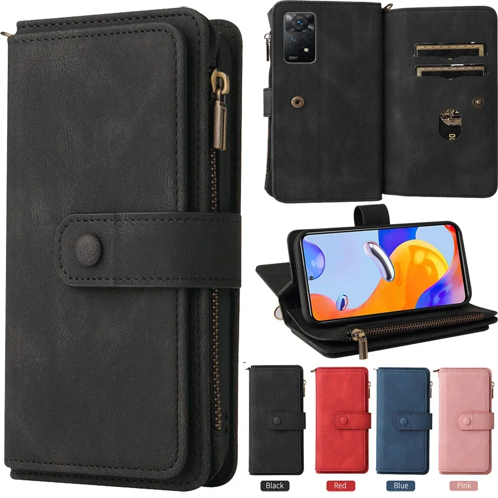 

Zipper Wallet Case For Xiaomi Redmi Note 12 11 Pro Plus 12S 12T 11S 11T 11E 11 SE 10S 10T 10 Pro Max Leather Flip Book Cover