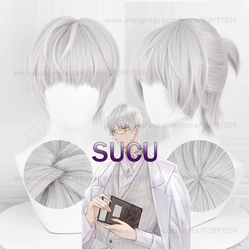 

Game Sariel Cosplay Wig Anime Wigs Silvery White Short Wigs Heat Resistant Synthetic Hair Halloween COS Wig