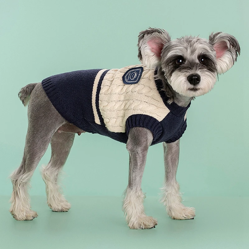 Dog Cat Sweater College Style Teddy knitted Vest Pet Puppy Winter Warm Clothes Apperal for Small Medium Large Dogs Cats
