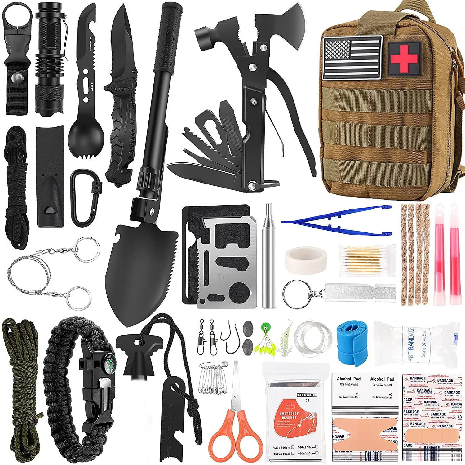 

Survival First Aid Kit 142Pcs IFAK Molle System Compatible Outdoor Gear Emergency Kits Trauma Bag for Camping Hunting Adventures