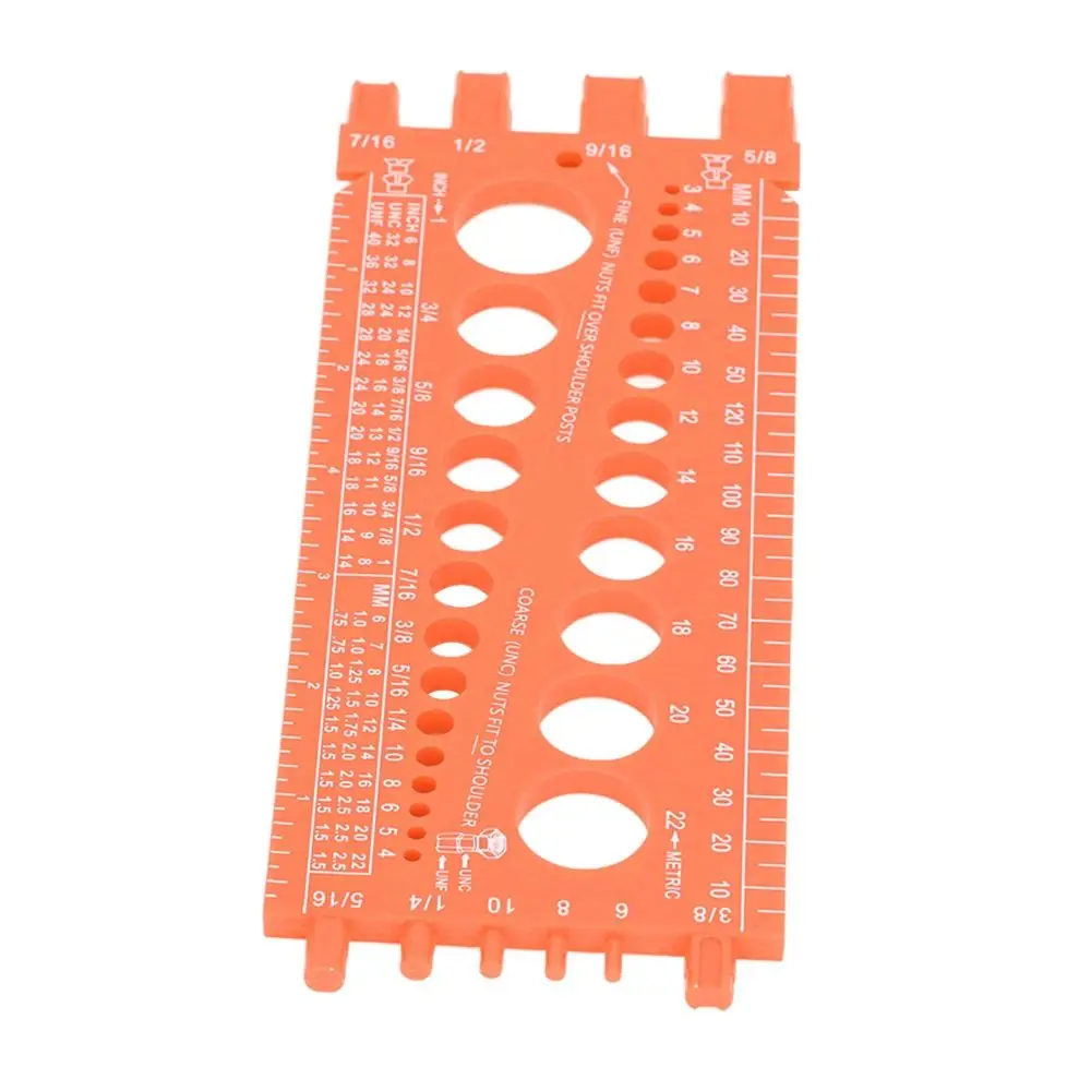 

Plastic Material​ Nut Bolt Thread Gauge​ Red / Orange /Black Inch and Metric Measurement​ Bolt Size Gauge​