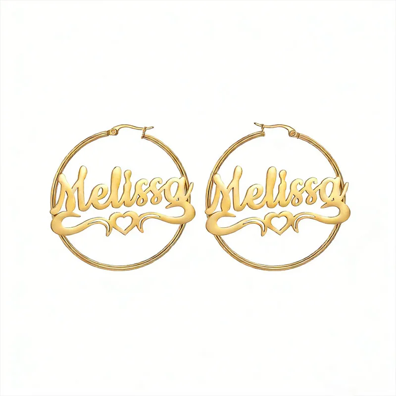 

Персонализированные серьги-кольца с индивидуальным именем, рукописный шрифт с подвеской в виде сердца, модные ювелирные изделия из нержавеющей стали, подарок для женщин
