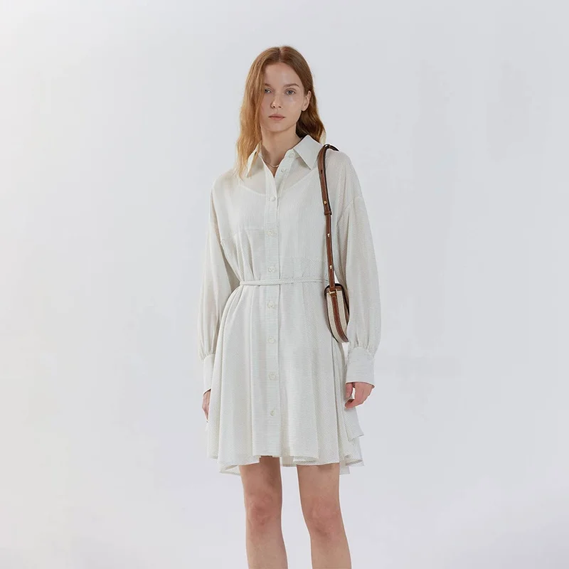 

Sun Protection irt Dr with Wide Leg Pants Korean Sle Commute Long Sve Button up Pleated Loose Waist Midi Skirt