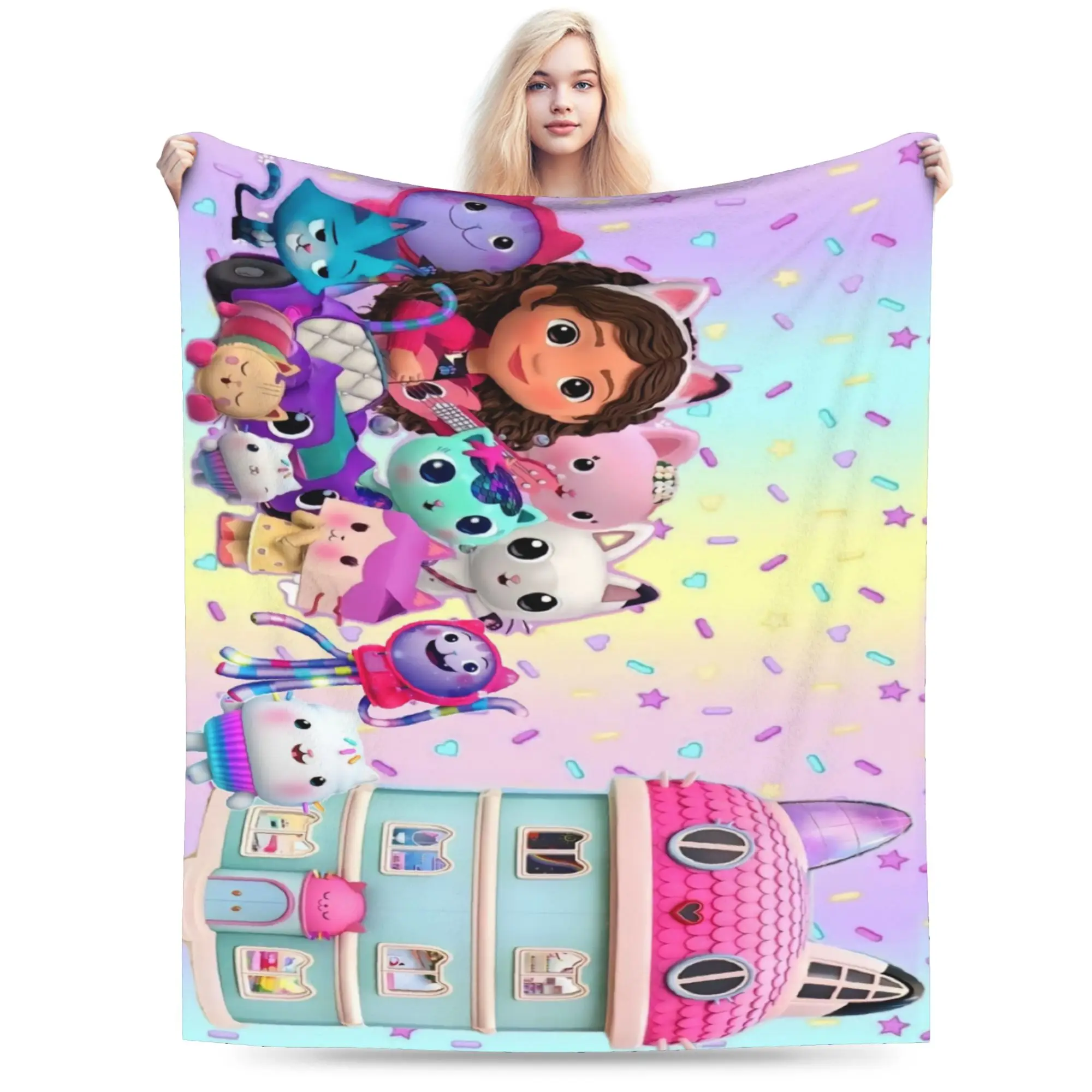 Gabbysed dollhouses Plush Blankets Students  Flannel Throw Blanket For Outdoor Warm Soft Custom Quality Bedspread Birthday Gift