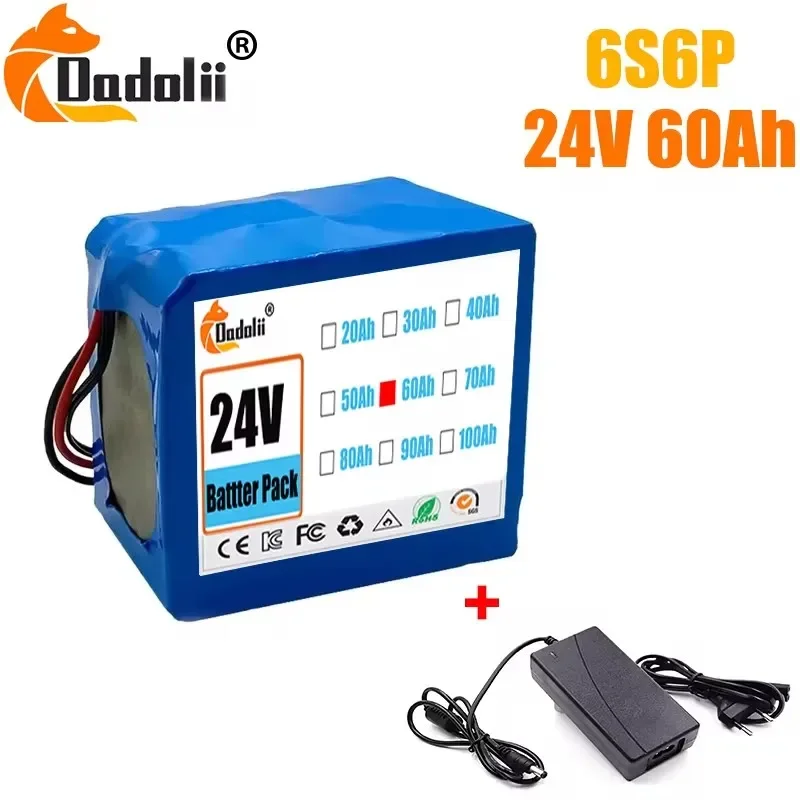 

24V 60Ah 18650 Large-Capacity Battery Pack 6S6P 25.2V E-Bike Scooter Wheelchair Four-Wheeler Lithium Battery Pack BMS+ Charger