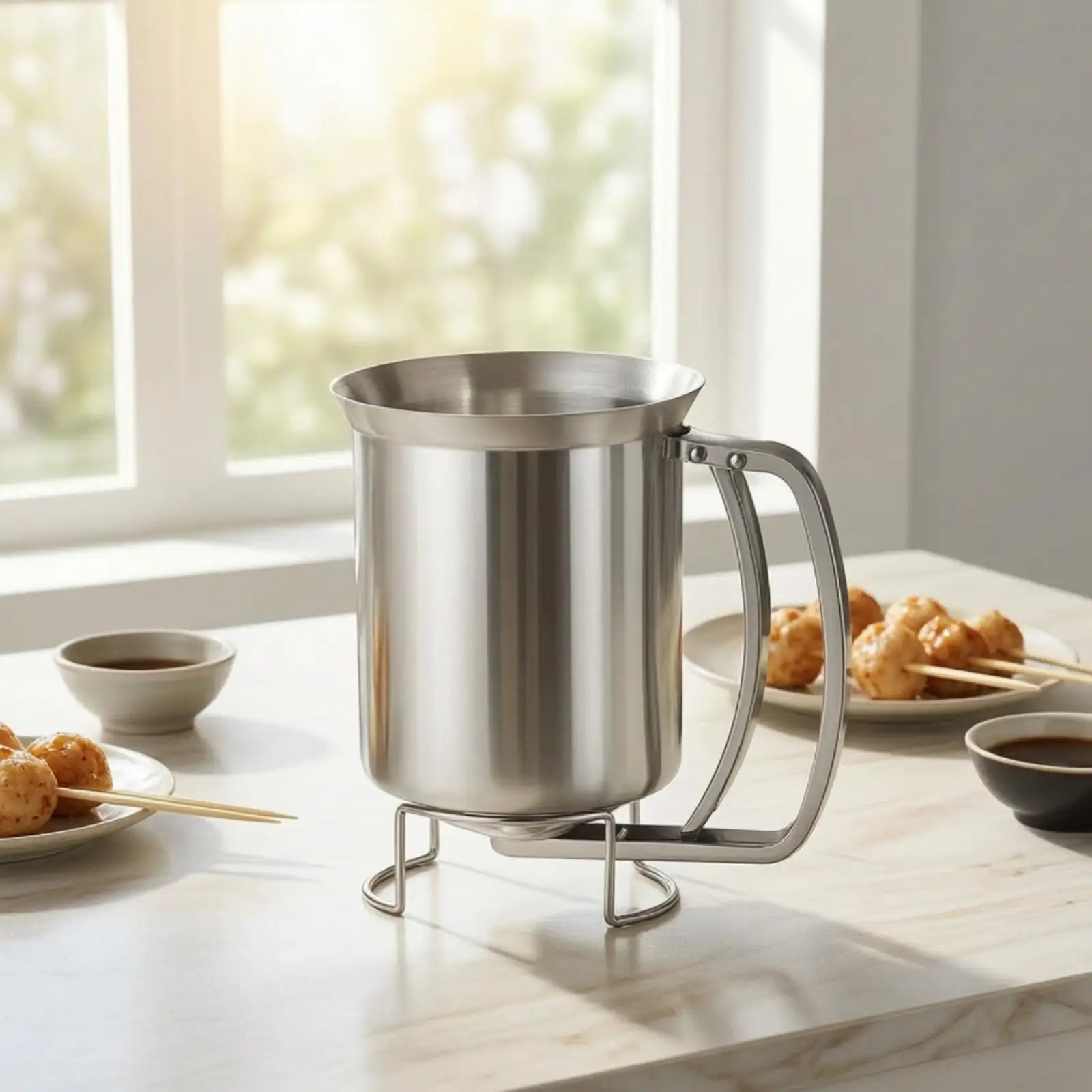 Batter Dispenser Funnel Stainless Steel with Built in Stand for Pancake Cupcake Griddle