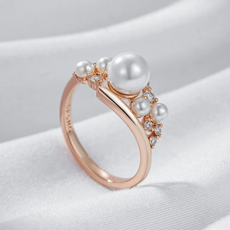 Kinel Unique Vintage Pearl Ring for Women Fashion 585 Rose Gold Color Natural Zircon Accessories Daily Fine Jewelry 2024 New