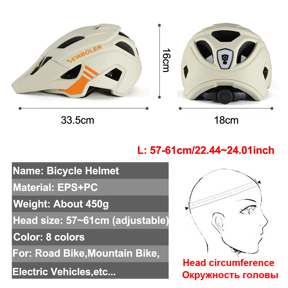 NEWBOLER New Cycling Helmet MTB Men Bicycle Helmet Ultralight Mountain Road Bike Helmets With Magnet Goggles & USB Rear Light