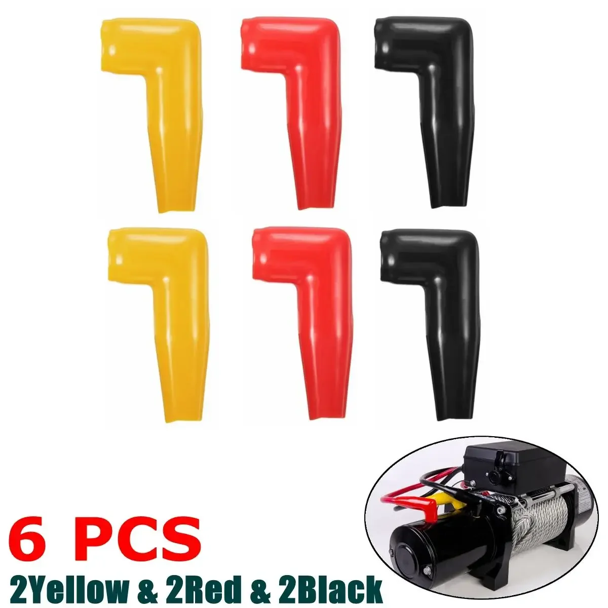 Gaine de borne de câble de moteur de treuil d'avertissement électrique, couvercle en caoutchouc, noir, rouge, jaune, nouveau, 6 pièces