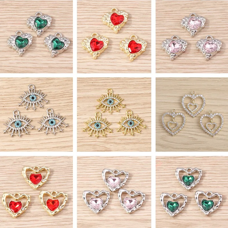 4pcs Cute Mix Crystal Metal Love Heart Eye Charms Pendants for Making Necklaces Earrings Bracelets DIY Craft Jewelry Accessories