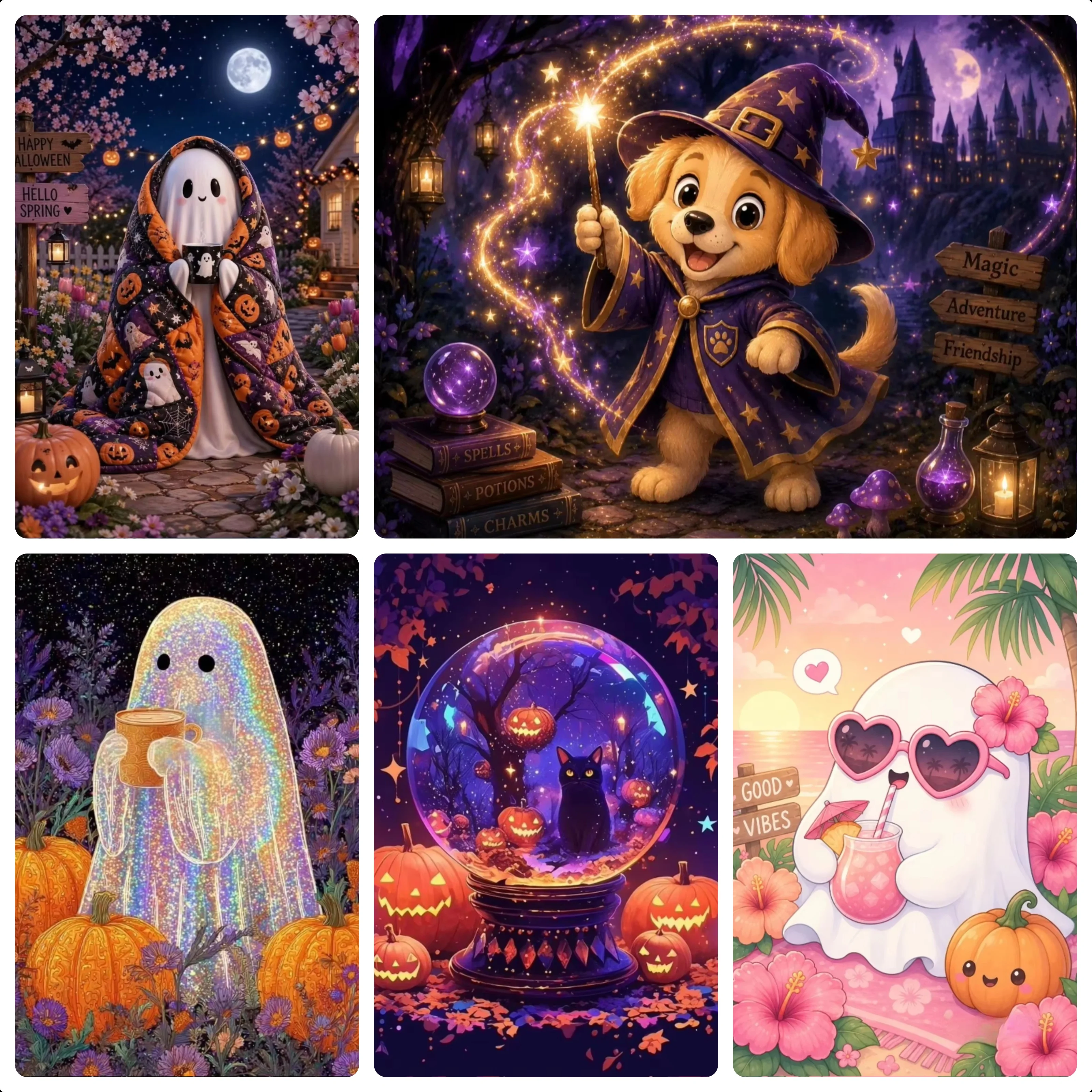 Whimsical Halloween Jigsaw Puzzles 500/1000/1200/2000PCS Ghost With Drink Pumpkin And Floral Handmade Exquisite Gift Home Decor