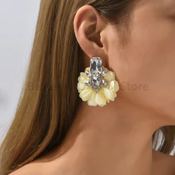 2024 Korean Fashion Luxury Cute Sweet Flower Crystal Stud Earrings For Women Cotton Yarn Petals Fairy Party Jewelry Accessories