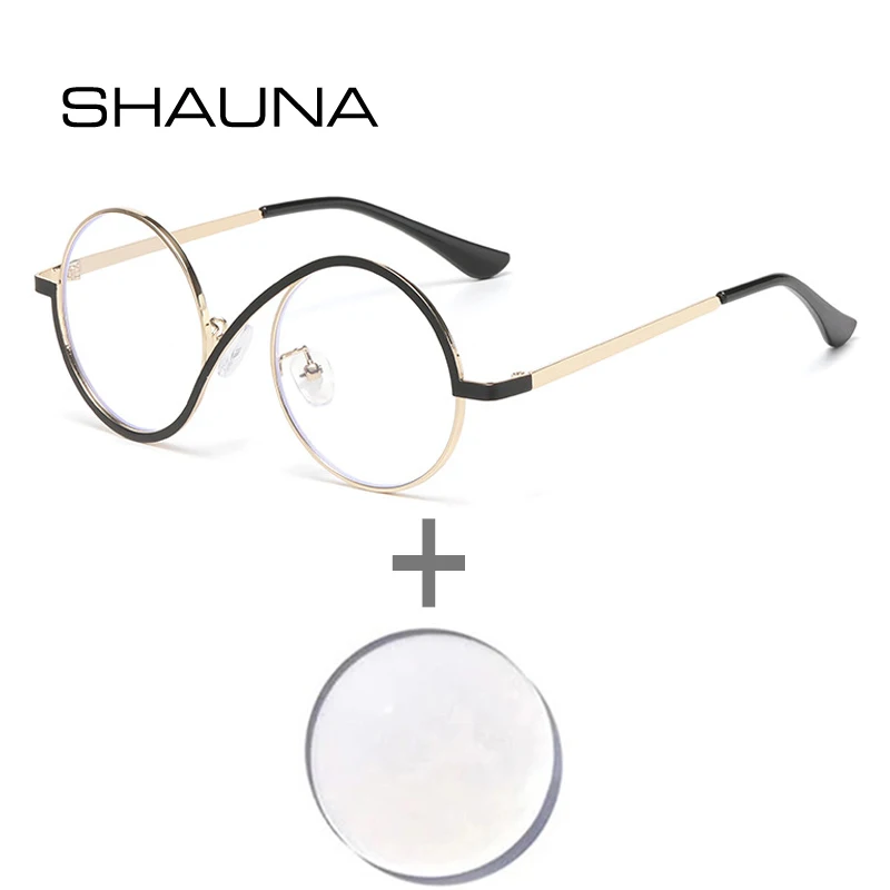 

SHAUNA Ретро круглые двухцветные металлические женские и мужские очки по рецепту для близорукости/дальнозоркости/прогрессивные оптические линзы с рецептом