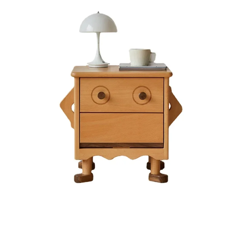 Solid Wood Children's Bedside Table European Beech Youth Storage Cabinet Creative Cartoon Robot Bedside Cabinet