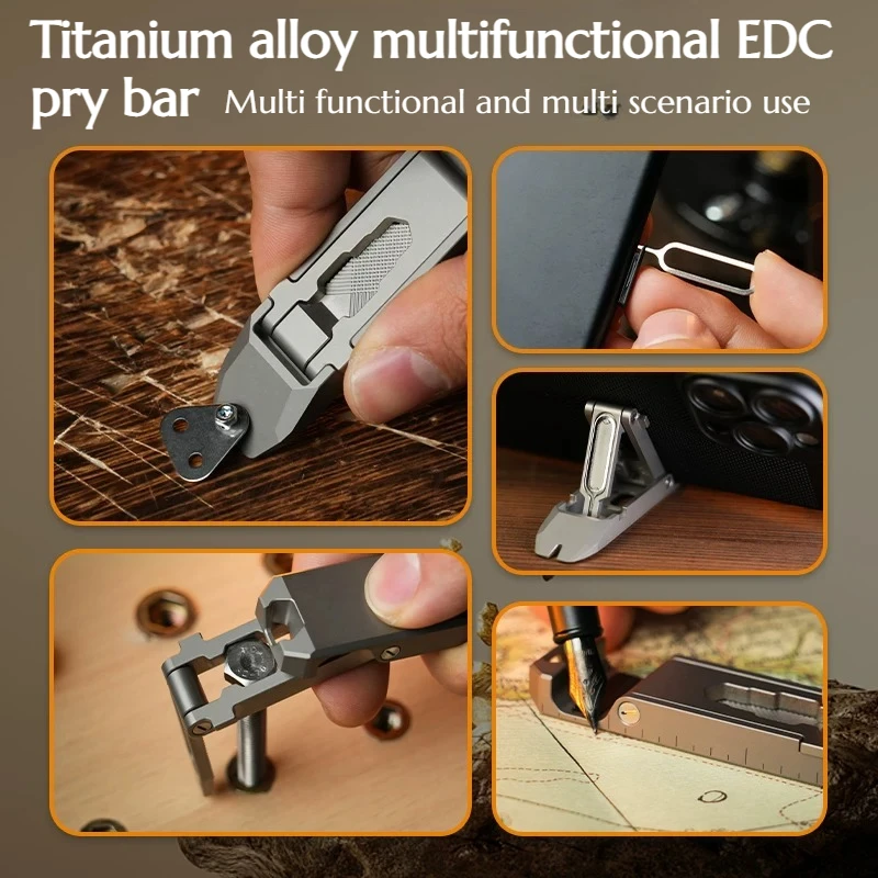 Titanium Alloy Multifunctional Pry Bar Mobile Phone Holder EDC Outdoor Portable Combination Tool