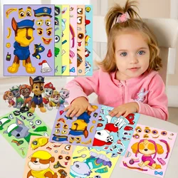 Neue 6 Blatt Pfote Patrouille Schutt Zuma Puzzle Aufkleber Spielzeug lustige Cartoon Make-a-Face Aufkleber montieren Puzzle Kinder Weihnachts geschenk