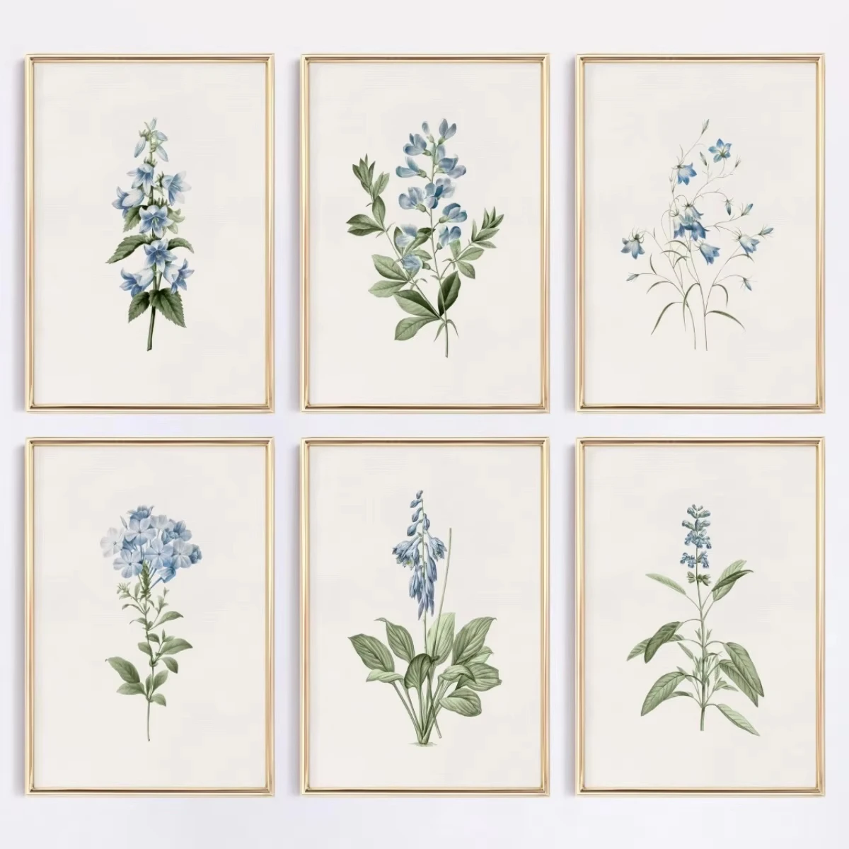 1 Stück/6 Stück Blauer Wildblumen Botanischer Leinwanddruck Poster Moderner Minimalismus Kunstdruck Wohnzimmer Wandkunst Heim-Dekor Poster