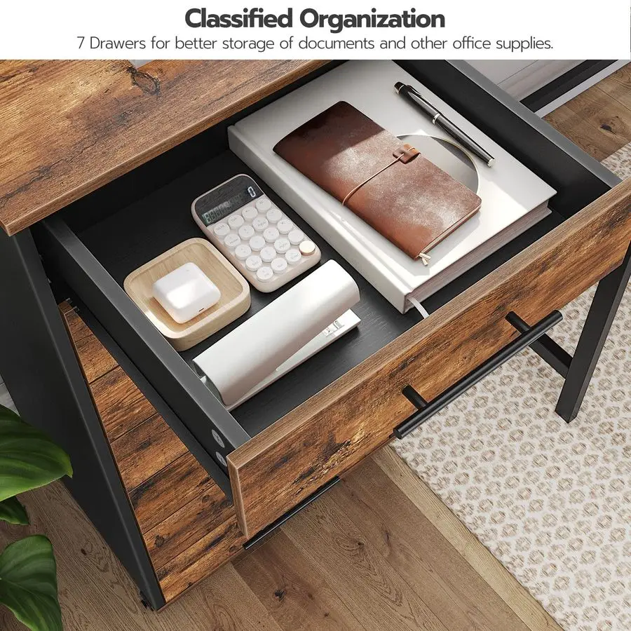 7Drawer File Cabinet, Wooden Office Cabinet with Drawers, Mobile Storage Filing Drawer for Home Office, Study, Easy Assembly, R