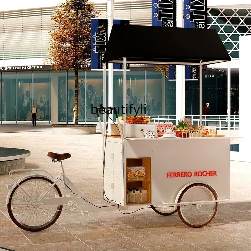 A55  Wrought iron flower cart hand push display stand stall car night market mobile stall snack dining car
