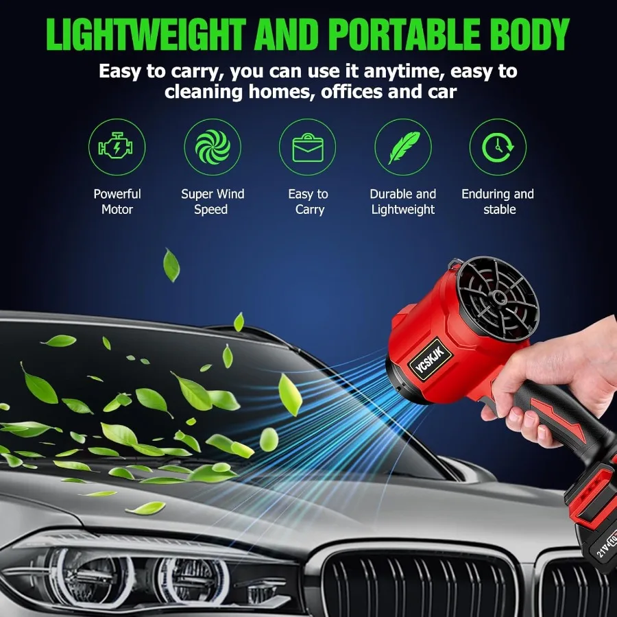 منفاخ أوراق شجر لاسلكي مع بطارية وشاحن للعناية بكفاءة في الحديقة وتنظيف الفناء، تصميم محمول خفيف الوزن مع امتداد