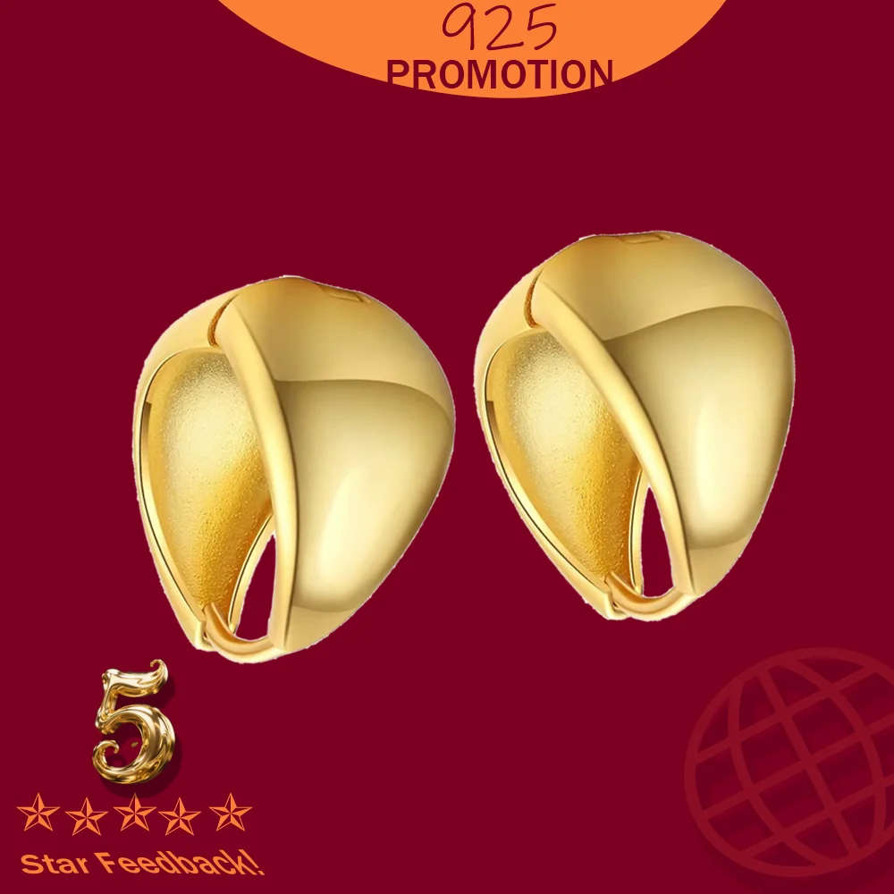 

925 Sterling Silver Simple Wide Huggies Gothic Hoop Earrings for Women European Unisex Piercing Rock Jewelry Ear Buckles