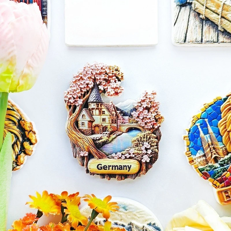 Germany Castle Fridge Magnet - Picturesque 3D Spring Blossom Souvenir Unique Bavarian Gift for Travel & Fairy Tale Home Decor