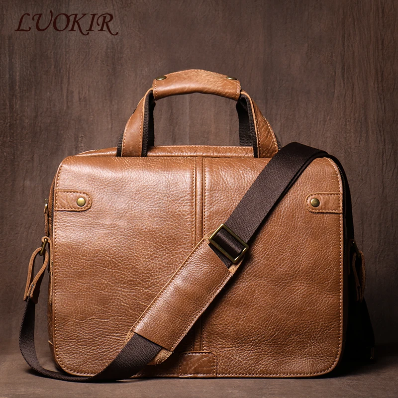 

LUOKIR High Grade Genuine Leather Briefcase Men's Cowhide Luxury Handbag Business Travel Retro Computer Bag For 15 Inch Laptop