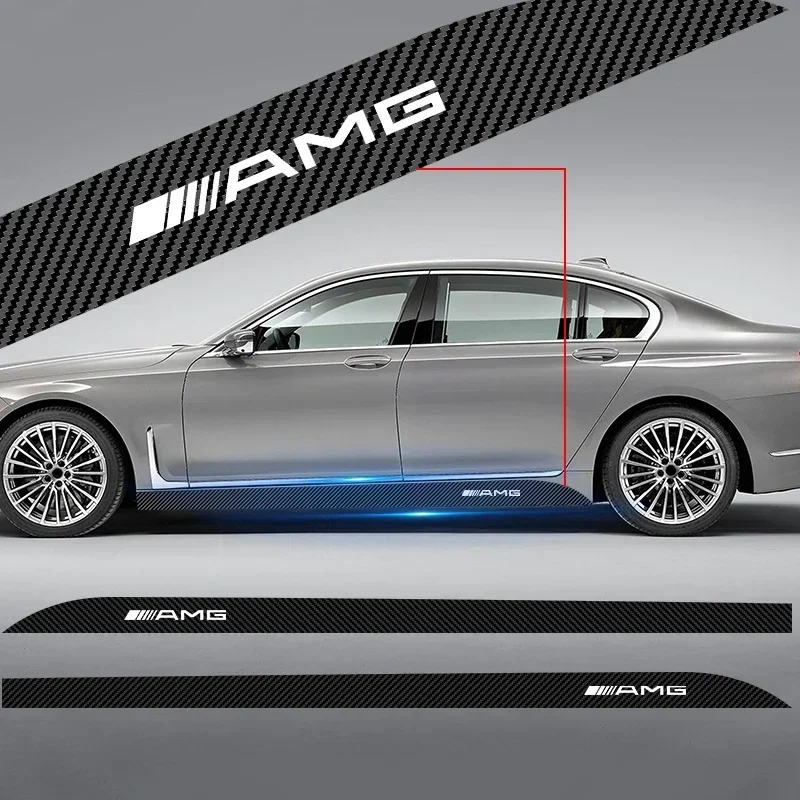 2 قطعة باب السيارة الكربون الجانب تنورة عتبة شريط ملصق الشارات التصميم لمرسيدس بنز C63 W117 Cla45 W205 W212 A45 X156 Gla45 AMG