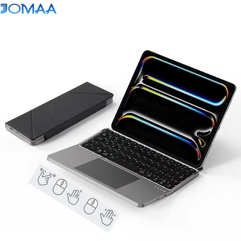 

Jomaa Bluetooth Folding Keyboard With Touchpad Stand Rechargeable Wireless Keyboard for Andriod IOS Windows Slient Click
