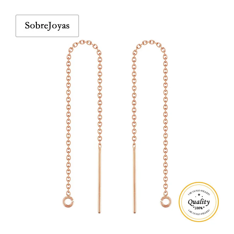 8cm 14K Rose Gold Filled Cable Chain Ear Threaders, w/ Open Ring Attached, Earring Findings