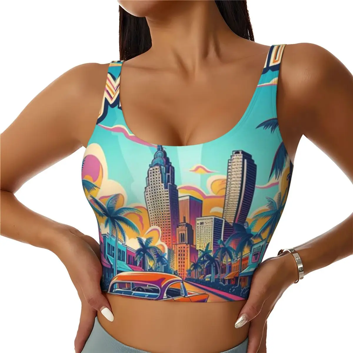 Streetwear Fitness Top Miami Travel Illustration Weight Lifting Cycling Top