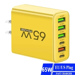 USB C Charger Total 65W PD Fast Charging Mobile Phone Type C Multiple 6 Ports Wall Adapter for iPhone 15 Xiaomi Huawei Samsung